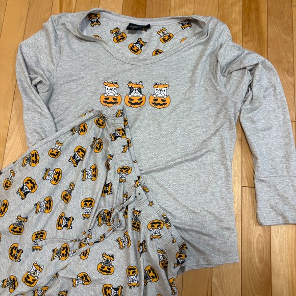 Halloween Pajamas PJs Set Women's Large Pumpkin Dogs Jack o Lantern - Picture 1 of 5